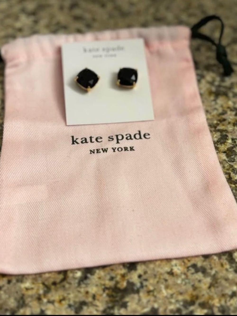 kate spade Kids Black Gold Trim Stud Earrings with Pink Pouch